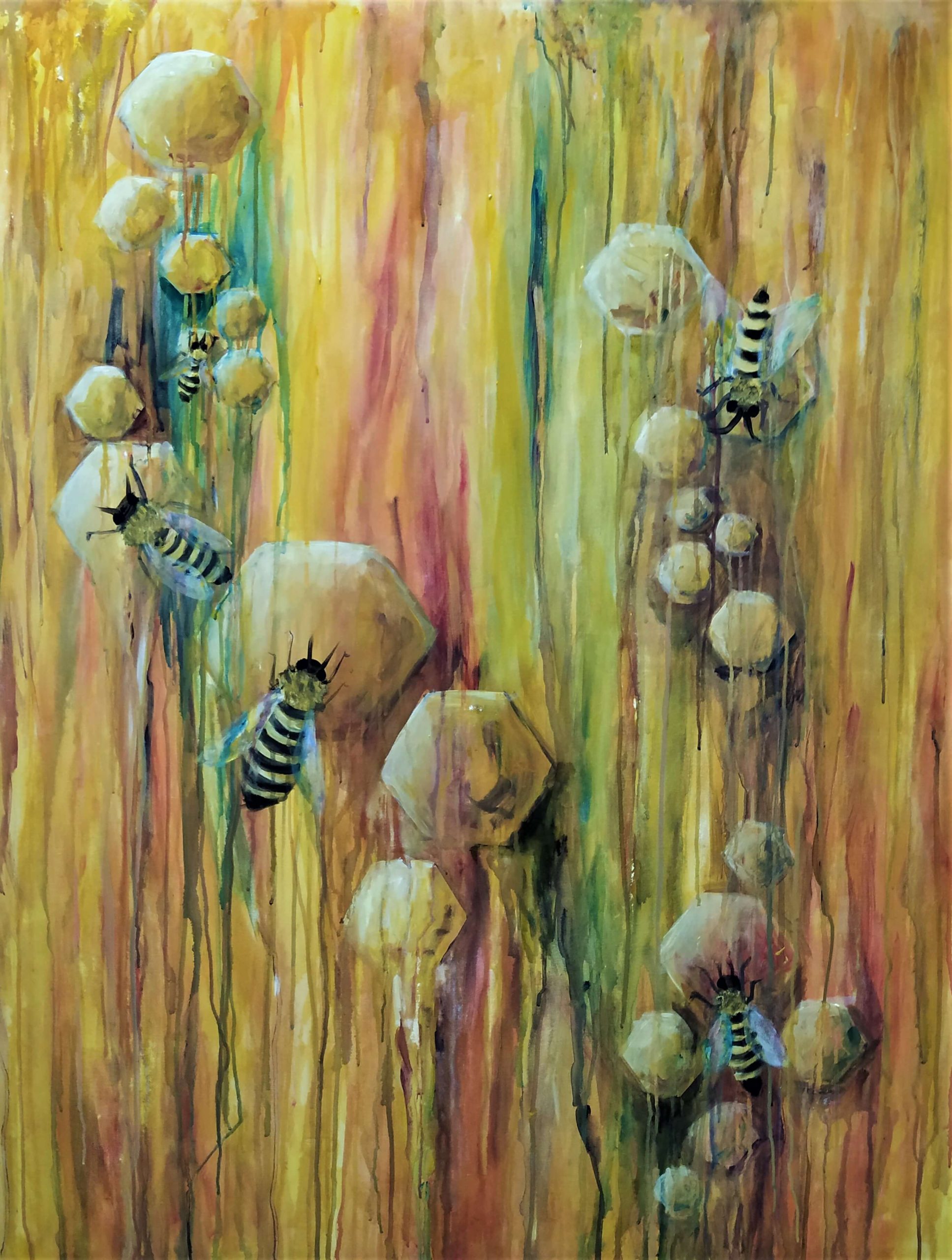 Korys medaus lietuje, drobė, akrilas, 100×130, 2019